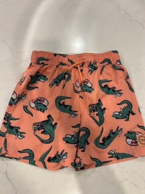 abercrombie kids Peach Swim Trunks with Green Alligator Print 7/8